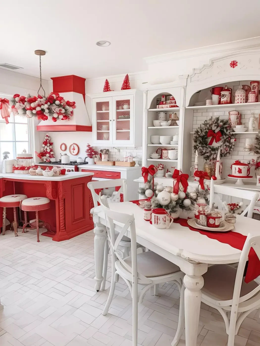 Rustic Christmas Kitchen 6’X8’ Fleece (72 X 96 Inch) Backdrop