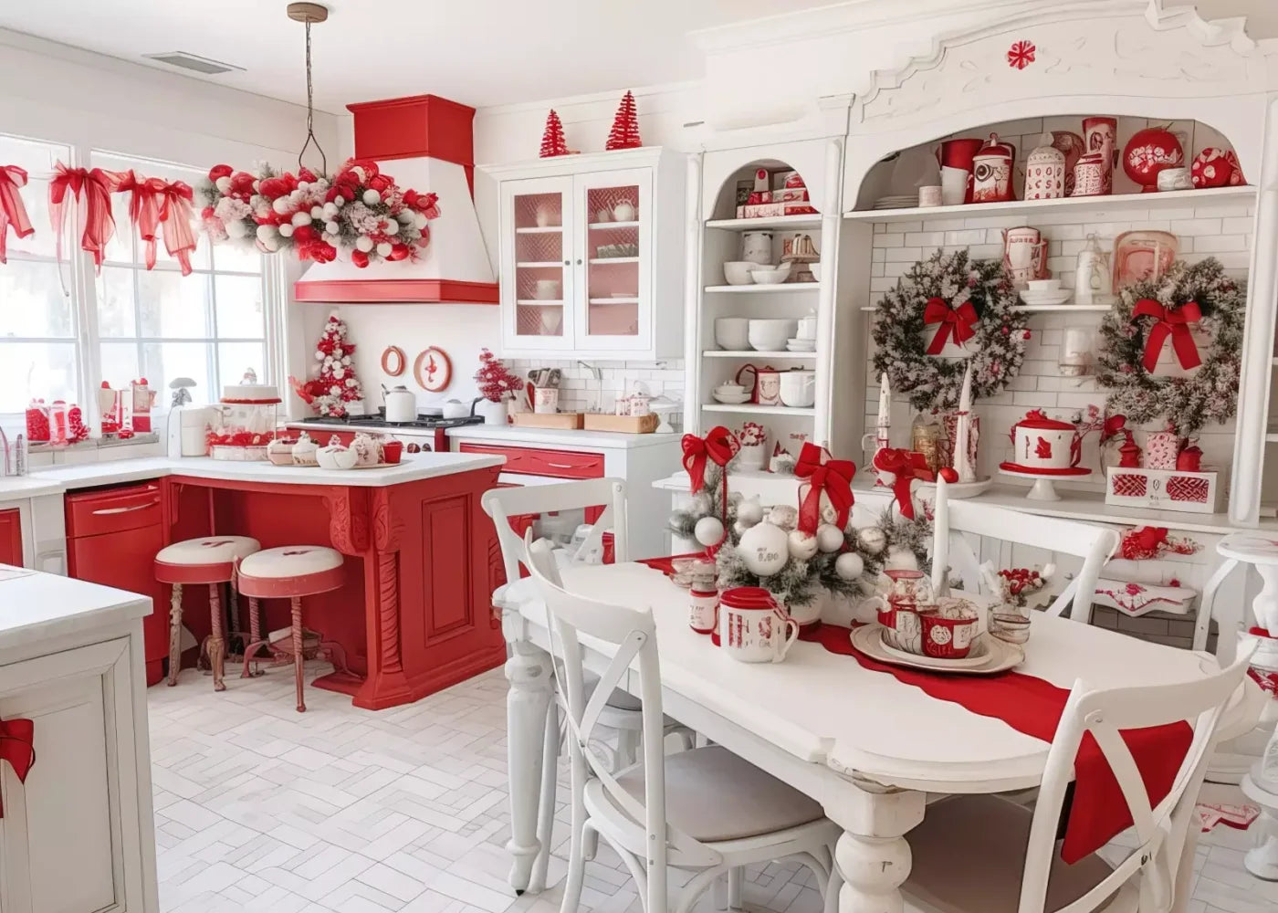 Rustic Christmas Kitchen 7’X5’ Ultracloth (84 X 60 Inch) Backdrop