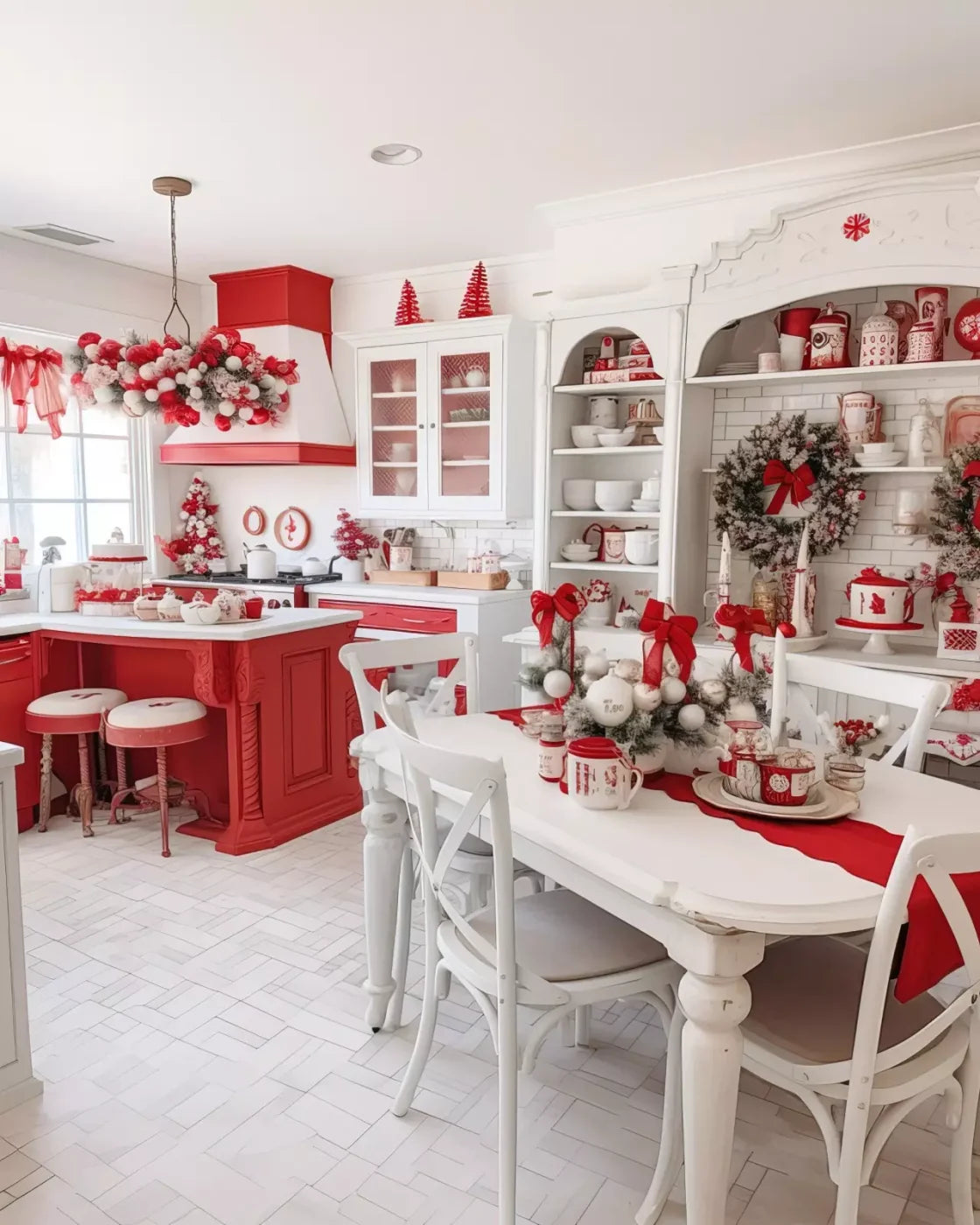Rustic Christmas Kitchen 8’X10’ Fleece (96 X 120 Inch) Backdrop