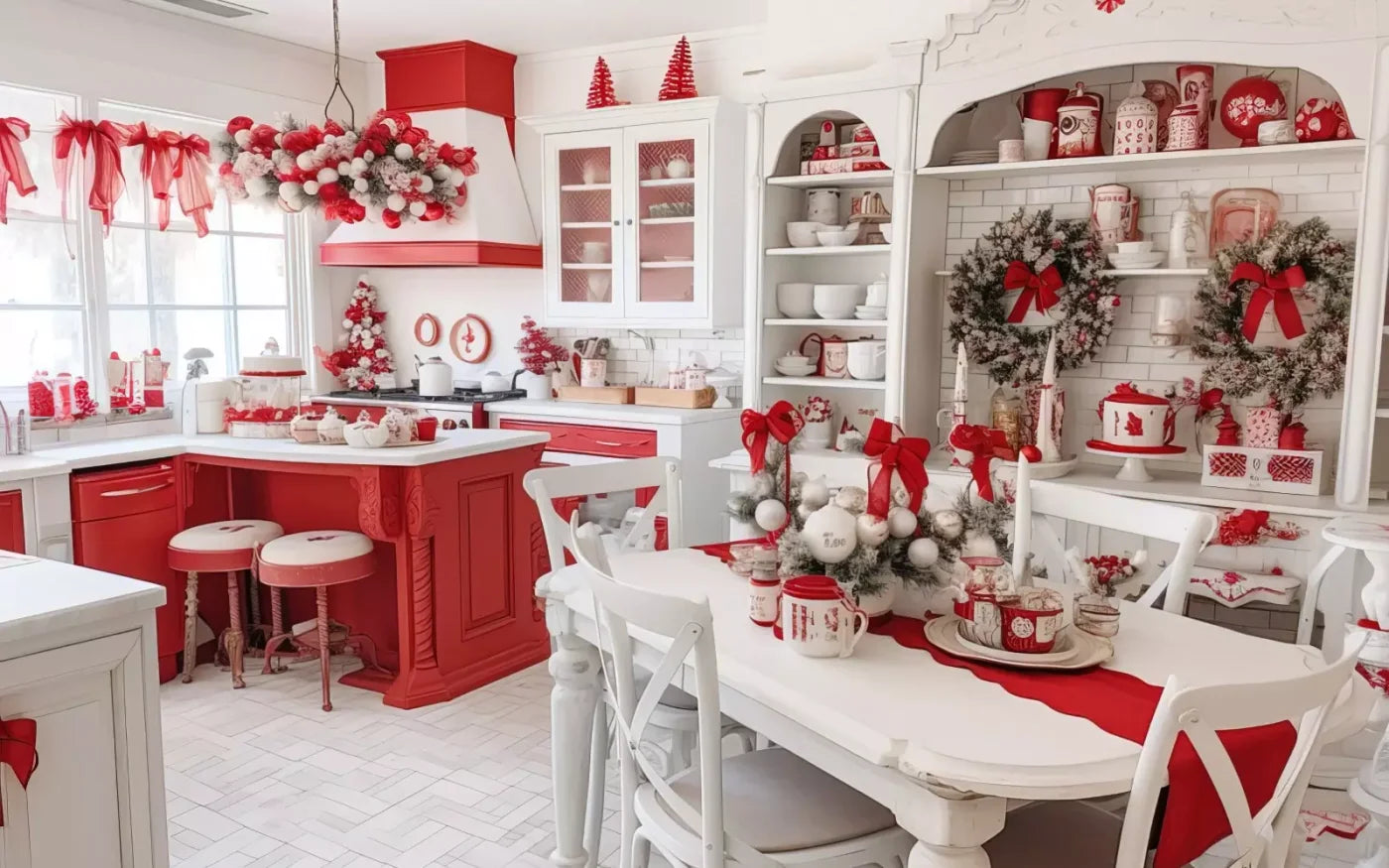Rustic Christmas Kitchen 8’X5’ Ultracloth (96 X 60 Inch) Backdrop