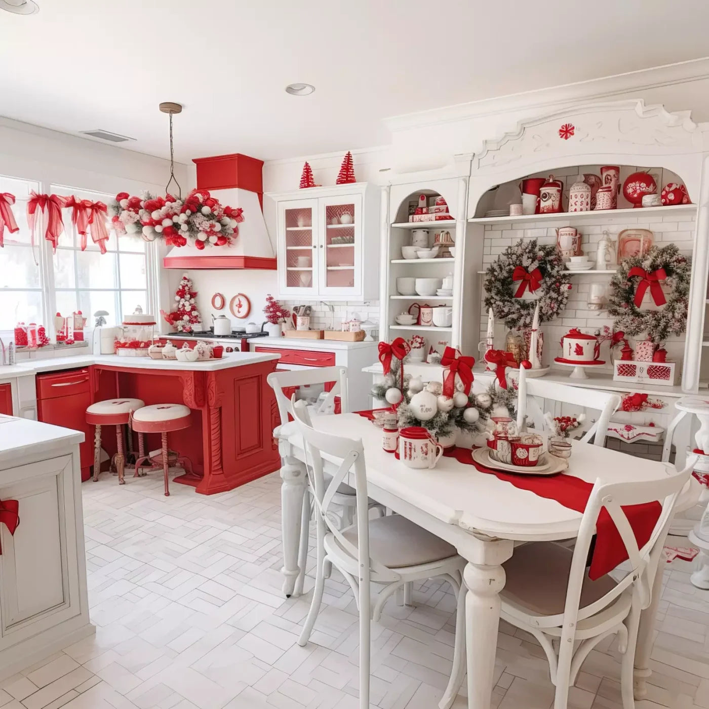 Rustic Christmas Kitchen 8’X8’ Fleece (96 X Inch) Backdrop