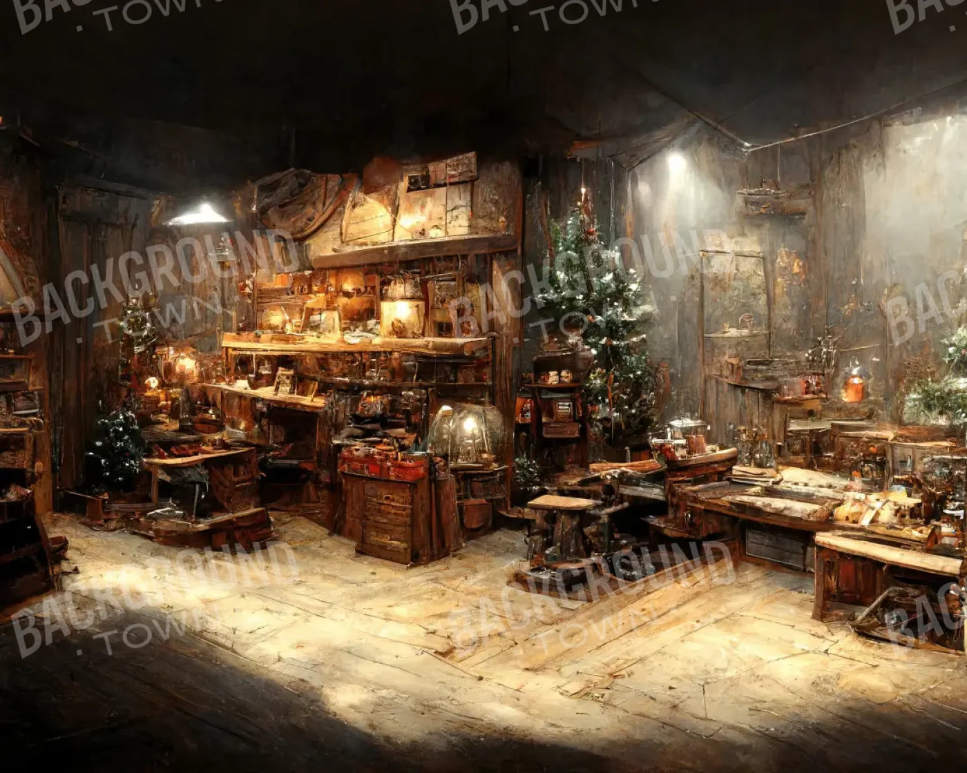 Santas Rustic Workshop 10’x8’ Fleece (120 x 96 inch) Backdrop