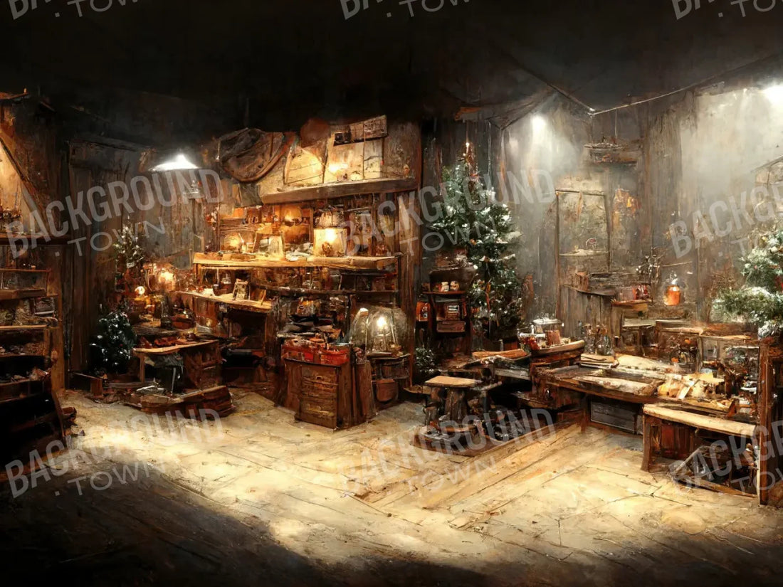 Santas Rustic Workshop 6’8x5’ Fleece (80 x 60 inch) Backdrop