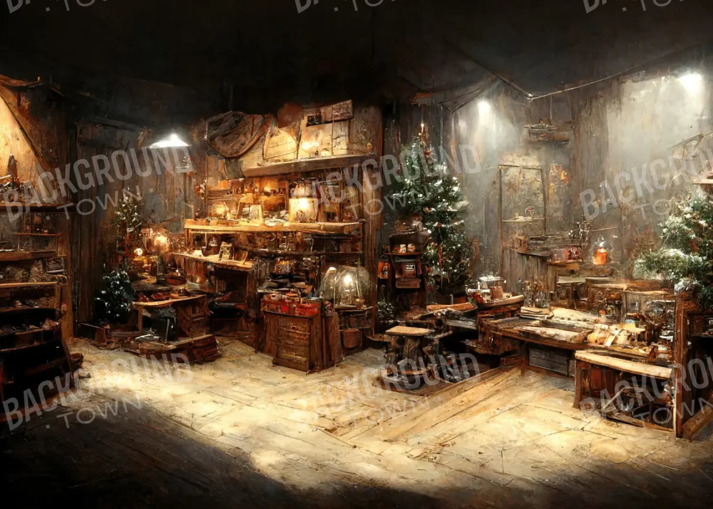 Santas Rustic Workshop 7’x5’ UltraCloth (84 x 60 inch) Backdrop