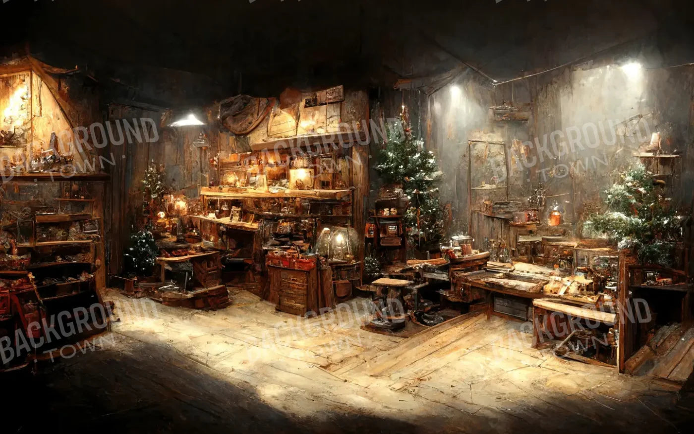 Santas Rustic Workshop 8’x5’ UltraCloth (96 x 60 inch) Backdrop