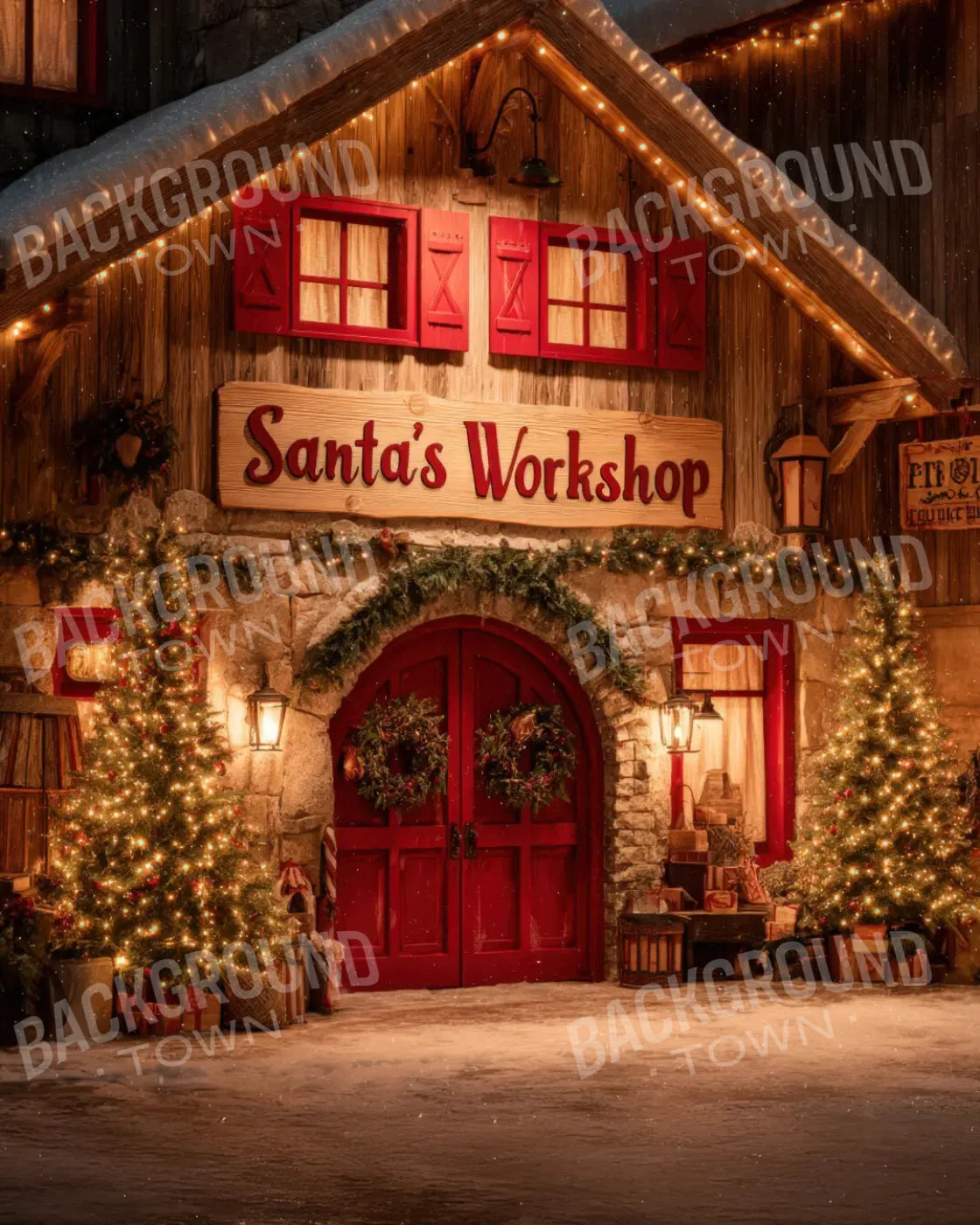 Santas Workshop 8’x10’ Fleece (96 x 120 inch) Backdrop