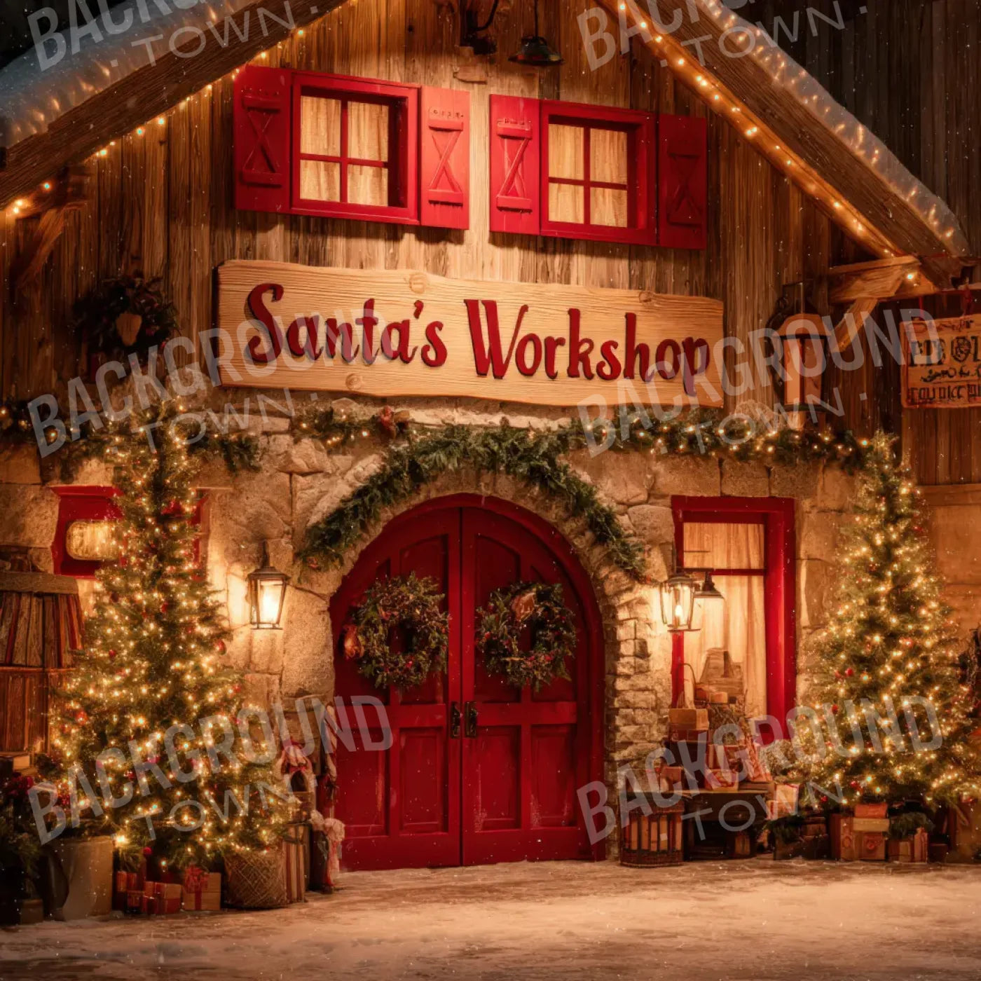 Santas Workshop 8’x8’ Fleece (96 x 96 inch) Backdrop