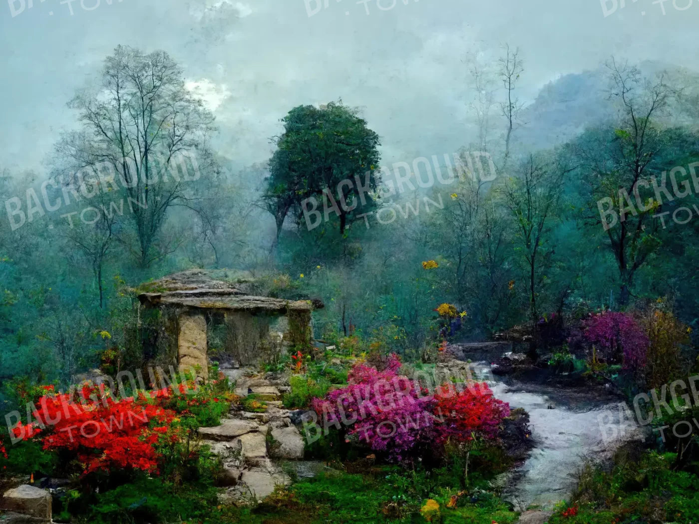 Secret Garden Mist 68X5 Fleece ( 80 X 60 Inch ) Backdrop