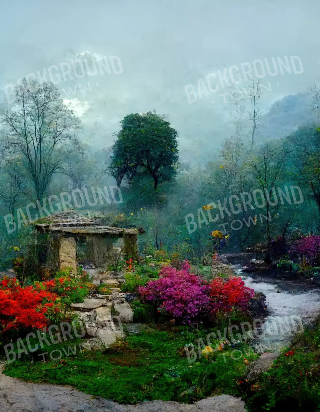 Secret Garden Mist 6X8 Fleece ( 72 X 96 Inch ) Backdrop