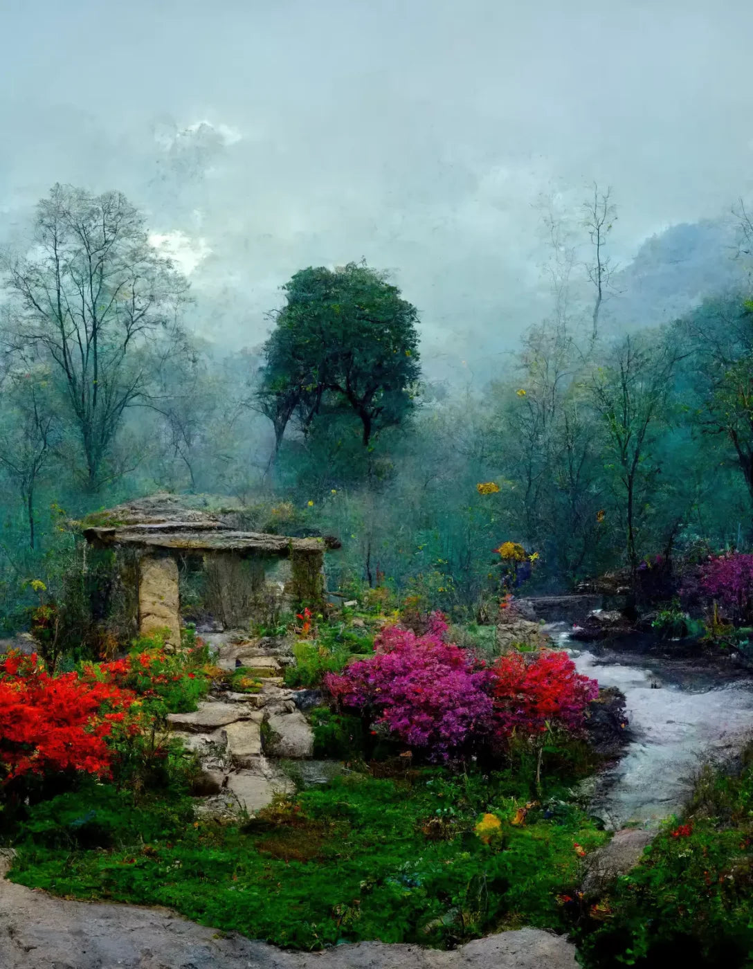 Secret Garden Mist 6X8 Fleece ( 72 X 96 Inch ) Backdrop