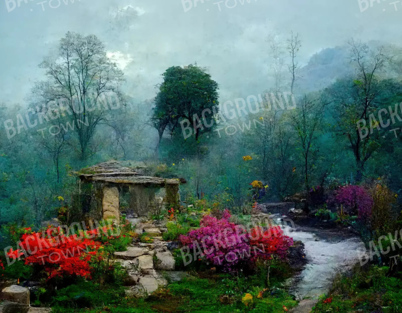 Secret Garden Mist 8X6 Fleece ( 96 X 72 Inch ) Backdrop