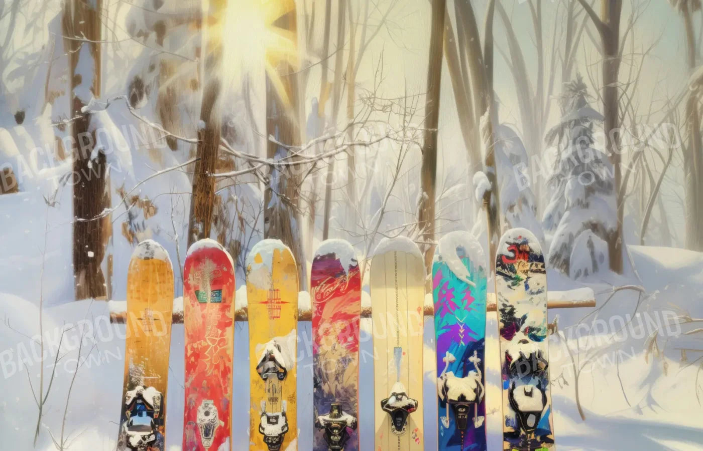 Snow Boards In The Woods 14’x9’ UltraCloth (168 x 108 inch) Backdrop
