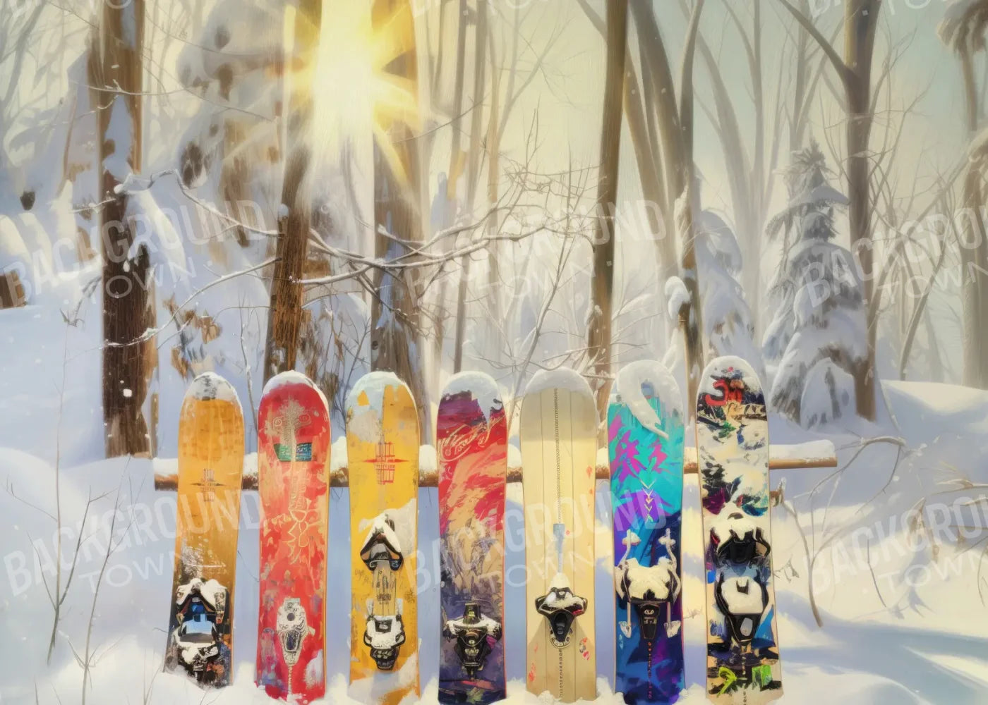 Snow Boards In The Woods 7’x5’ UltraCloth (84 x 60 inch) Backdrop