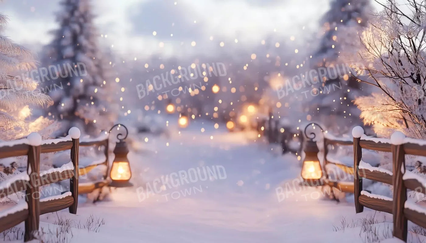 Snow Covered Path With Lanterns 14’X8’ Ultracloth (168 X 96 Inch) Backdrop