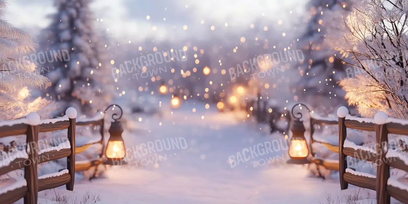 Snow Covered Path With Lanterns 16’X8’ Ultracloth (192 X 96 Inch) Backdrop