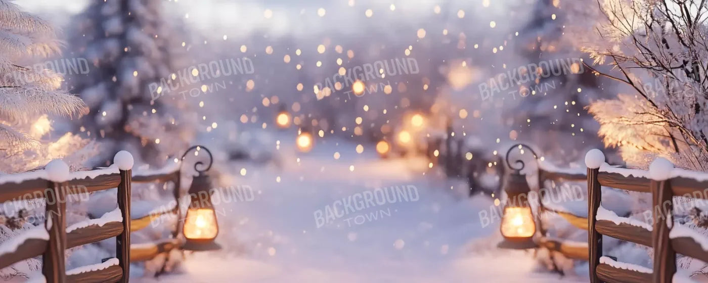 Snow Covered Path With Lanterns 20’X8’ Ultracloth (240 X 96 Inch) Backdrop