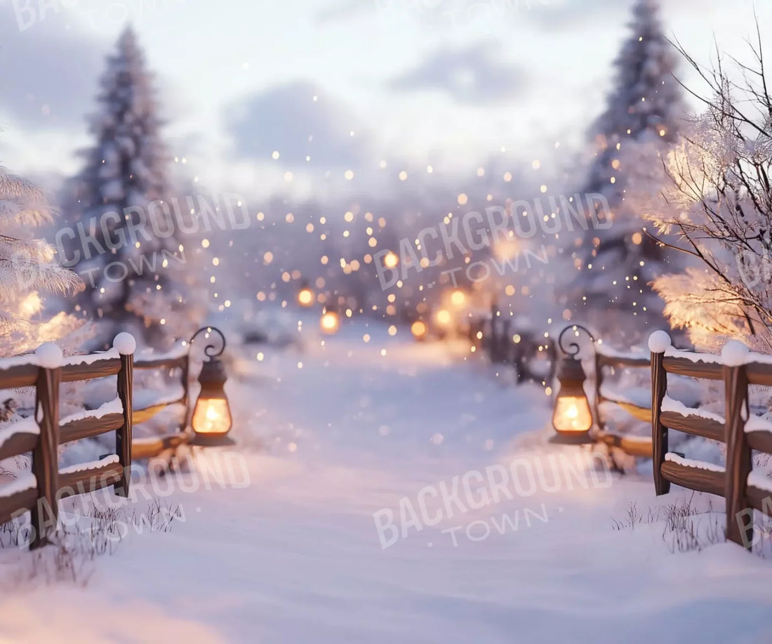 Snow Covered Path With Lanterns 5’X4’2 Fleece (60 X 50 Inch) Backdrop