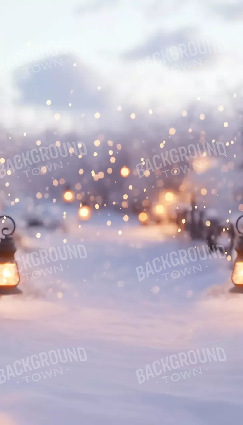 Snow Covered Path With Lanterns 8’X14’ Ultracloth (96 X 168 Inch) Backdrop