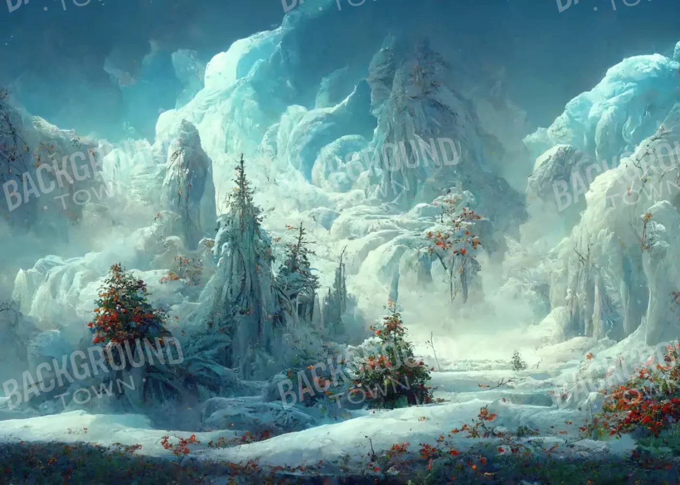 Snowy Fantasy Forest 7’X5’ Ultracloth (84 X 60 Inch) Backdrop