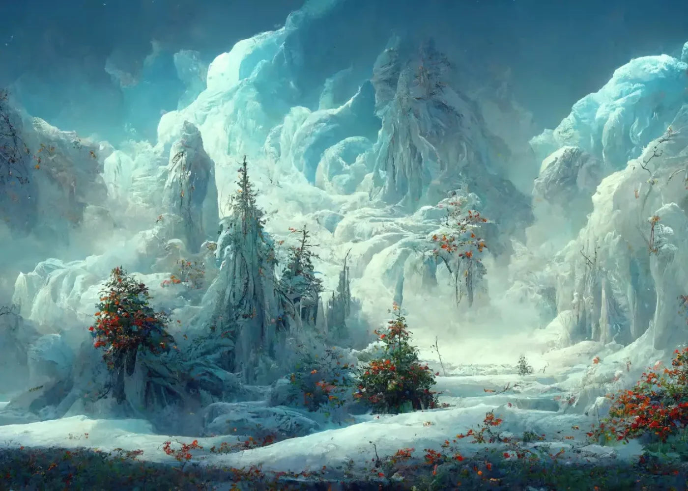 Snowy Fantasy Forest 7’X5’ Ultracloth (84 X 60 Inch) Backdrop