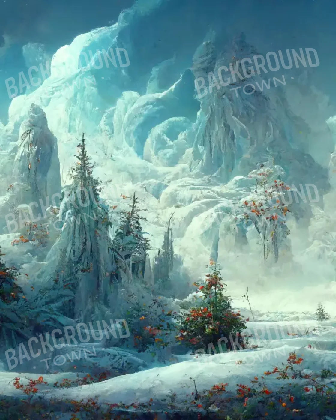 Snowy Fantasy Forest 8’X10’ Fleece (96 X 120 Inch) Backdrop