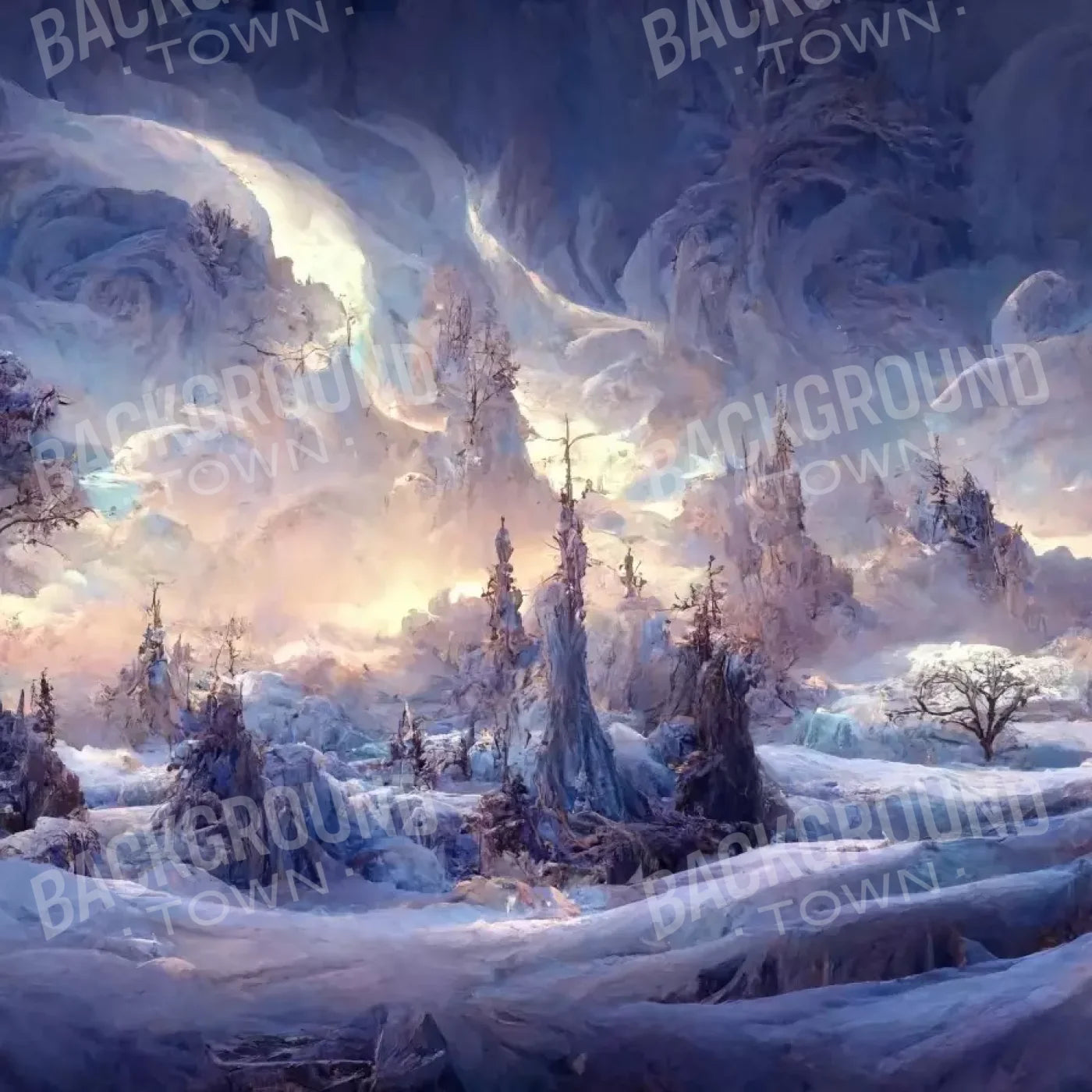 Snowy Fantasy Mountains 10’X10’ Ultracloth (120 X Inch) Backdrop