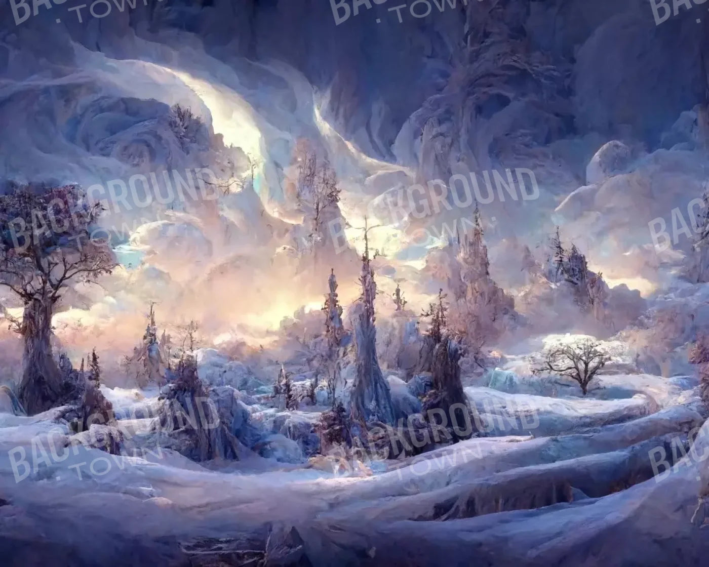 Snowy Fantasy Mountains 10’X8’ Fleece (120 X 96 Inch) Backdrop