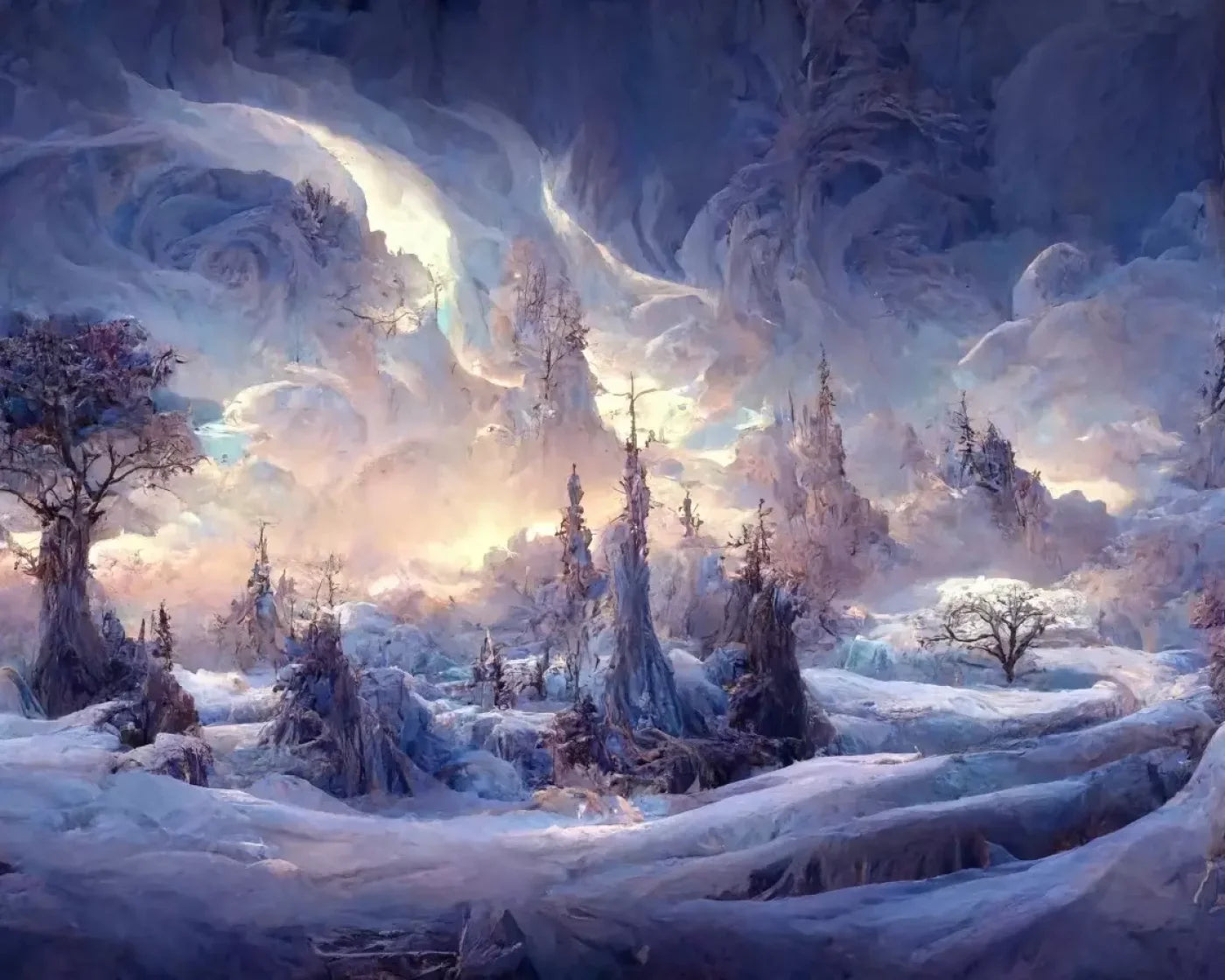 Snowy Fantasy Mountains 10’X8’ Fleece (120 X 96 Inch) Backdrop