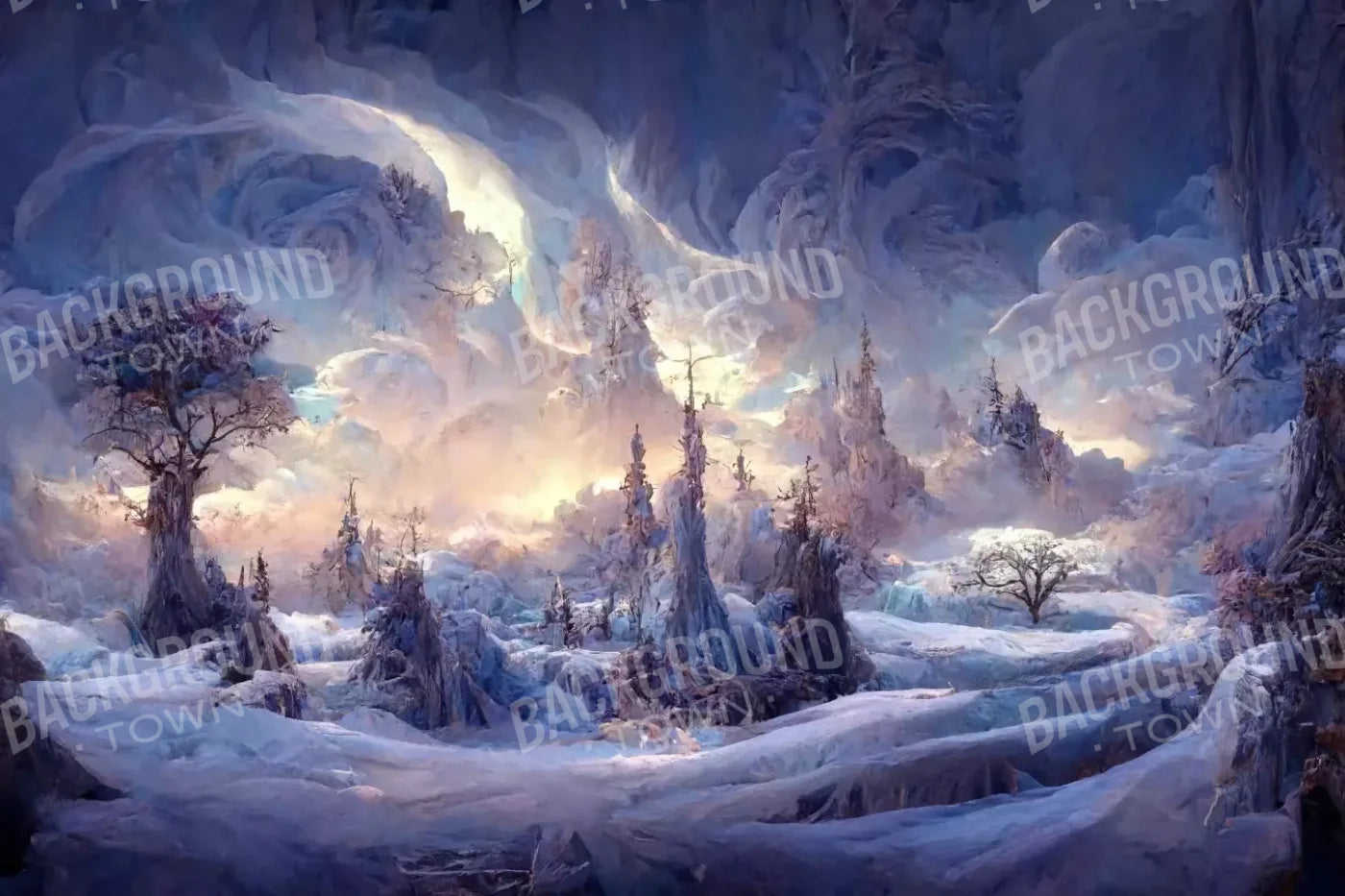 Snowy Fantasy Mountains 12’X8’ Ultracloth (144 X 96 Inch) Backdrop