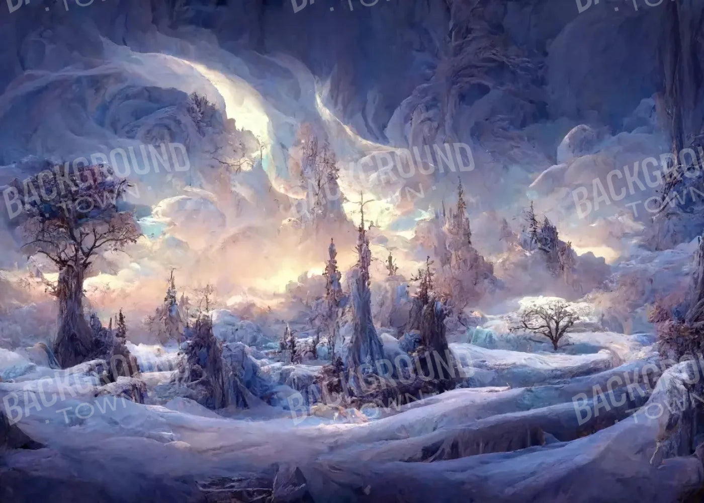 Snowy Fantasy Mountains 7’X5’ Ultracloth (84 X 60 Inch) Backdrop