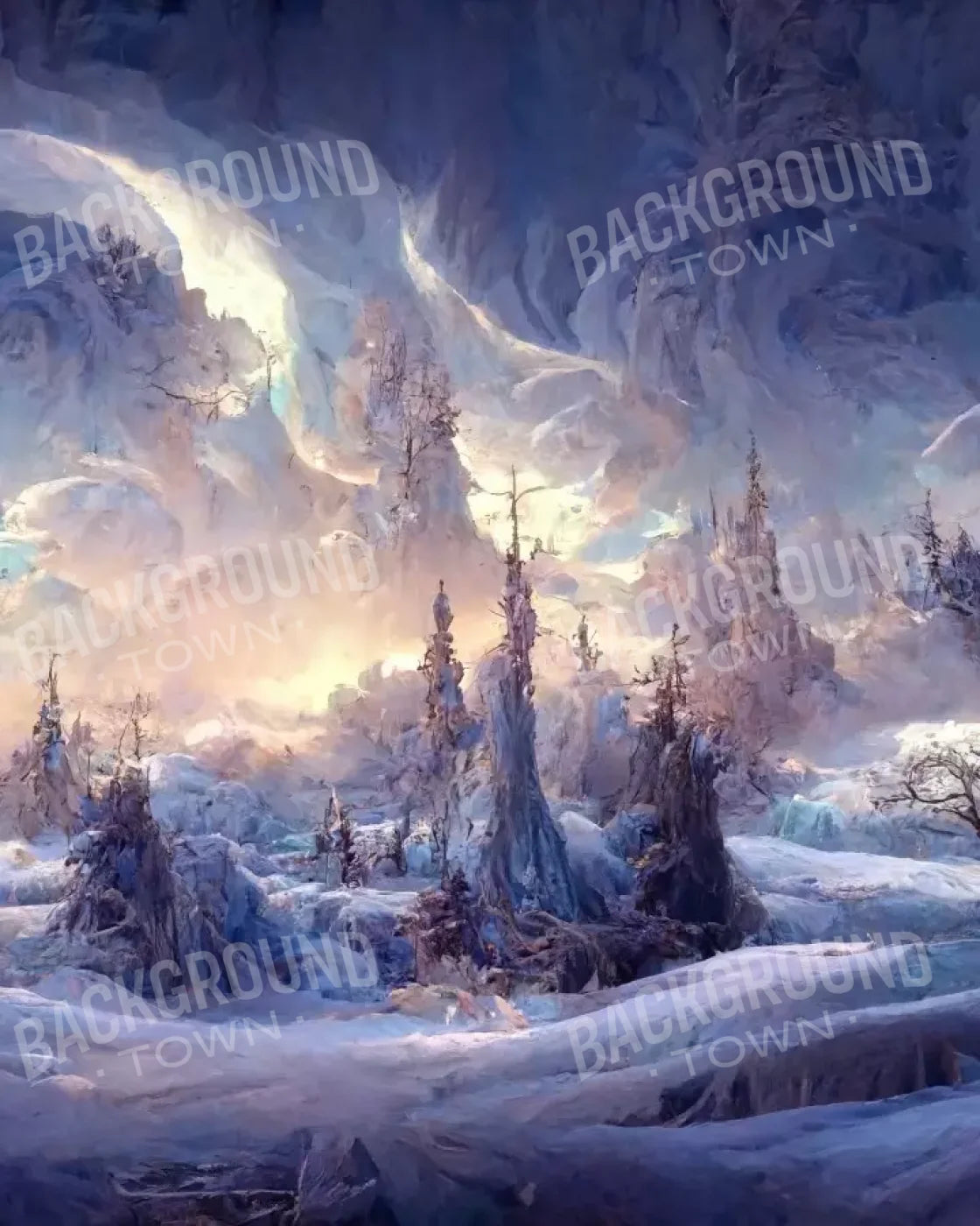 Snowy Fantasy Mountains 8’X10’ Fleece (96 X 120 Inch) Backdrop