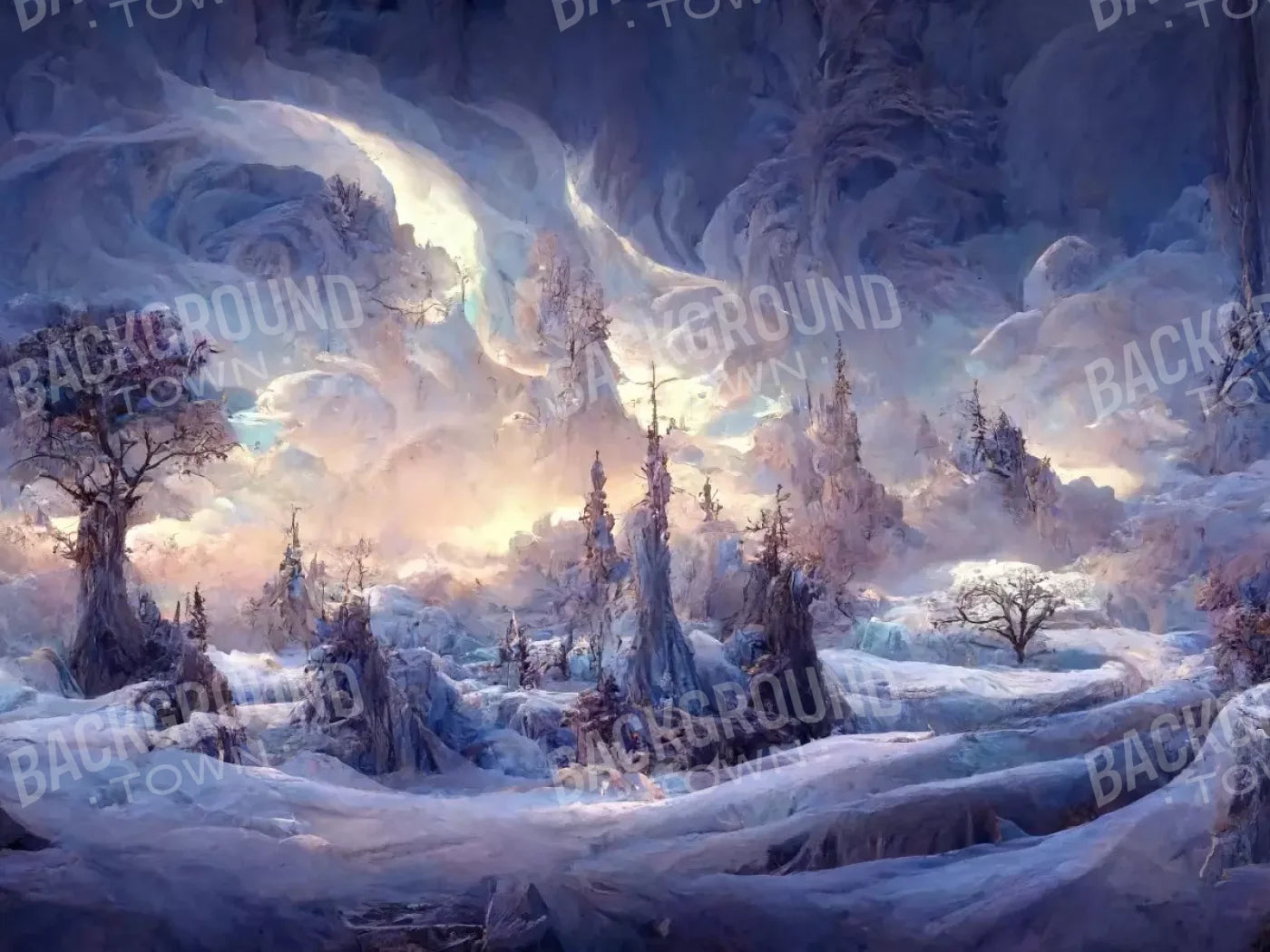 Snowy Fantasy Mountains 8’X6’ Fleece (96 X 72 Inch) Backdrop