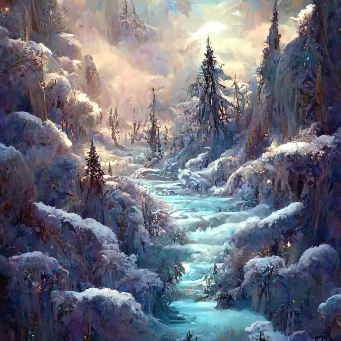 Snowy Fantasy Waterfall 10’X10’ Ultracloth (120 X Inch) Backdrop