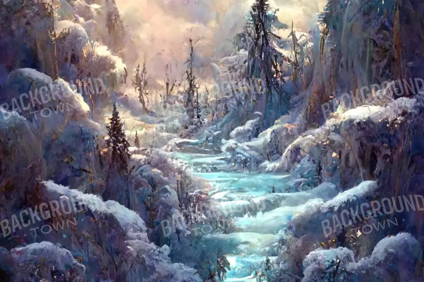 Snowy Fantasy Waterfall 12’X8’ Ultracloth (144 X 96 Inch) Backdrop