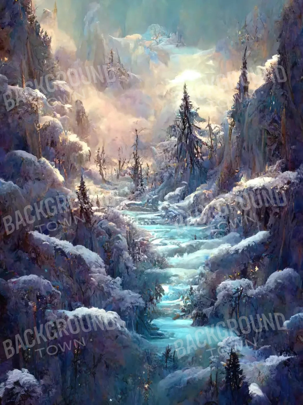 Snowy Fantasy Waterfall 6’X8’ Fleece (72 X 96 Inch) Backdrop