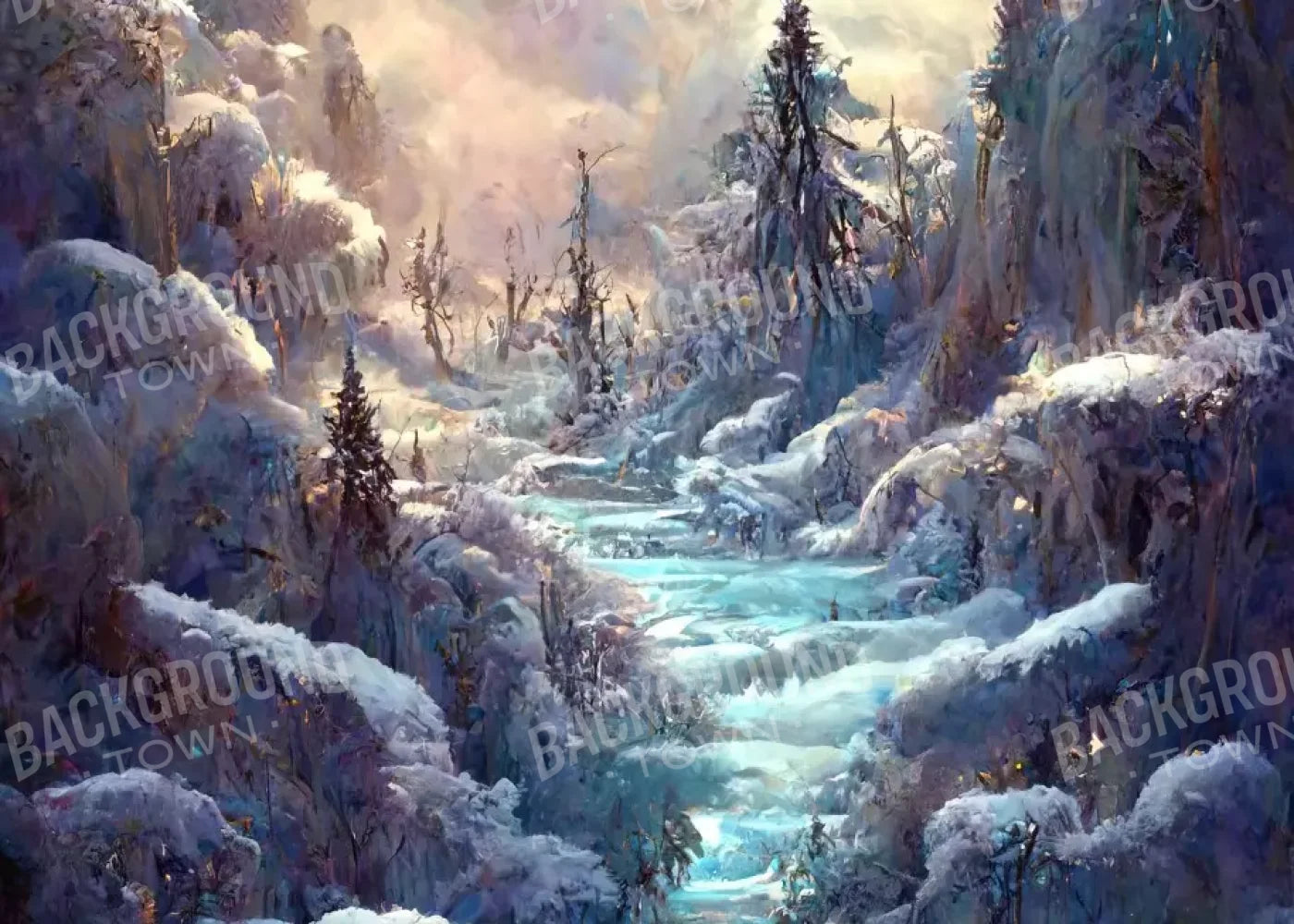 Snowy Fantasy Waterfall 7’X5’ Ultracloth (84 X 60 Inch) Backdrop