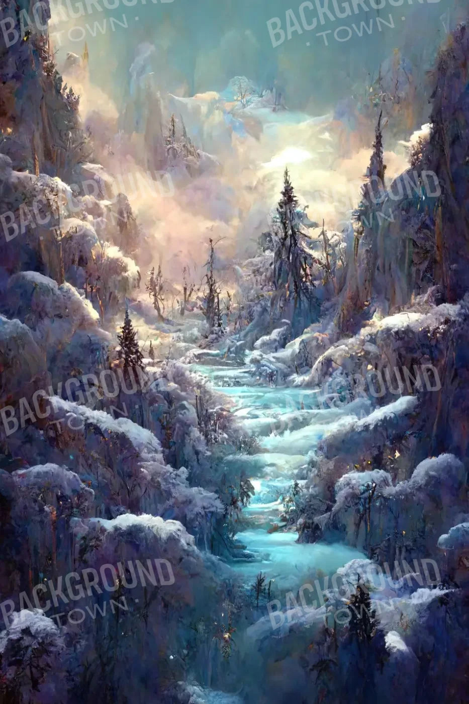 Snowy Fantasy Waterfall 8’X12’ Ultracloth (96 X 144 Inch) Backdrop