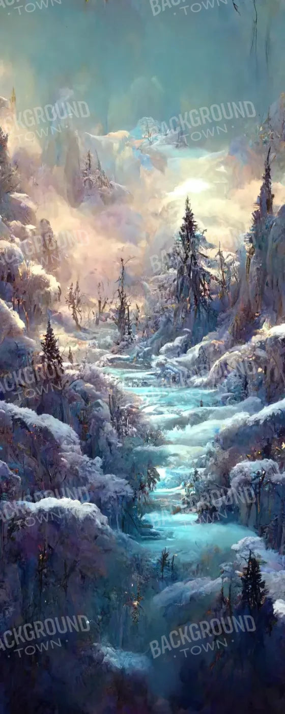 Snowy Fantasy Waterfall 8’X20’ Ultracloth (96 X 240 Inch) Backdrop