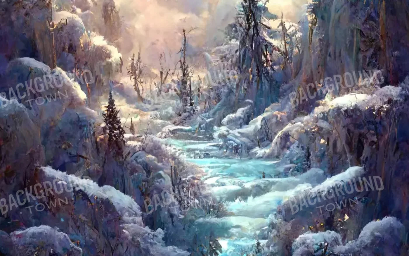 Snowy Fantasy Waterfall 8’X5’ Ultracloth (96 X 60 Inch) Backdrop