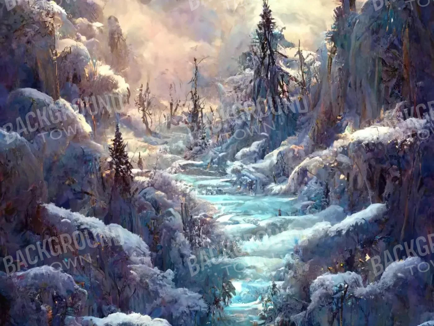 Snowy Fantasy Waterfall 8’X6’ Fleece (96 X 72 Inch) Backdrop