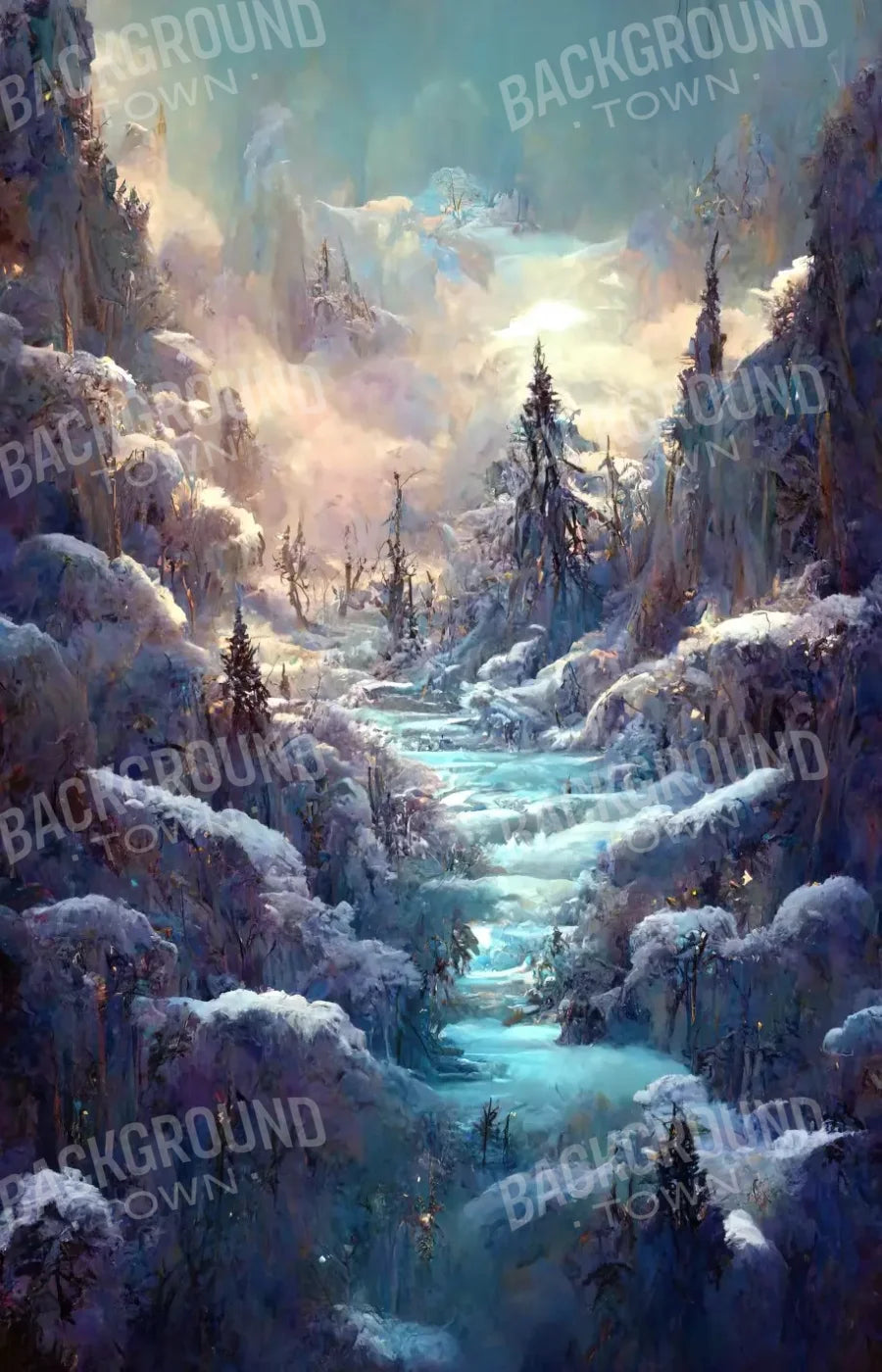 Snowy Fantasy Waterfall 9’X14’ Ultracloth (108 X 168 Inch) Backdrop