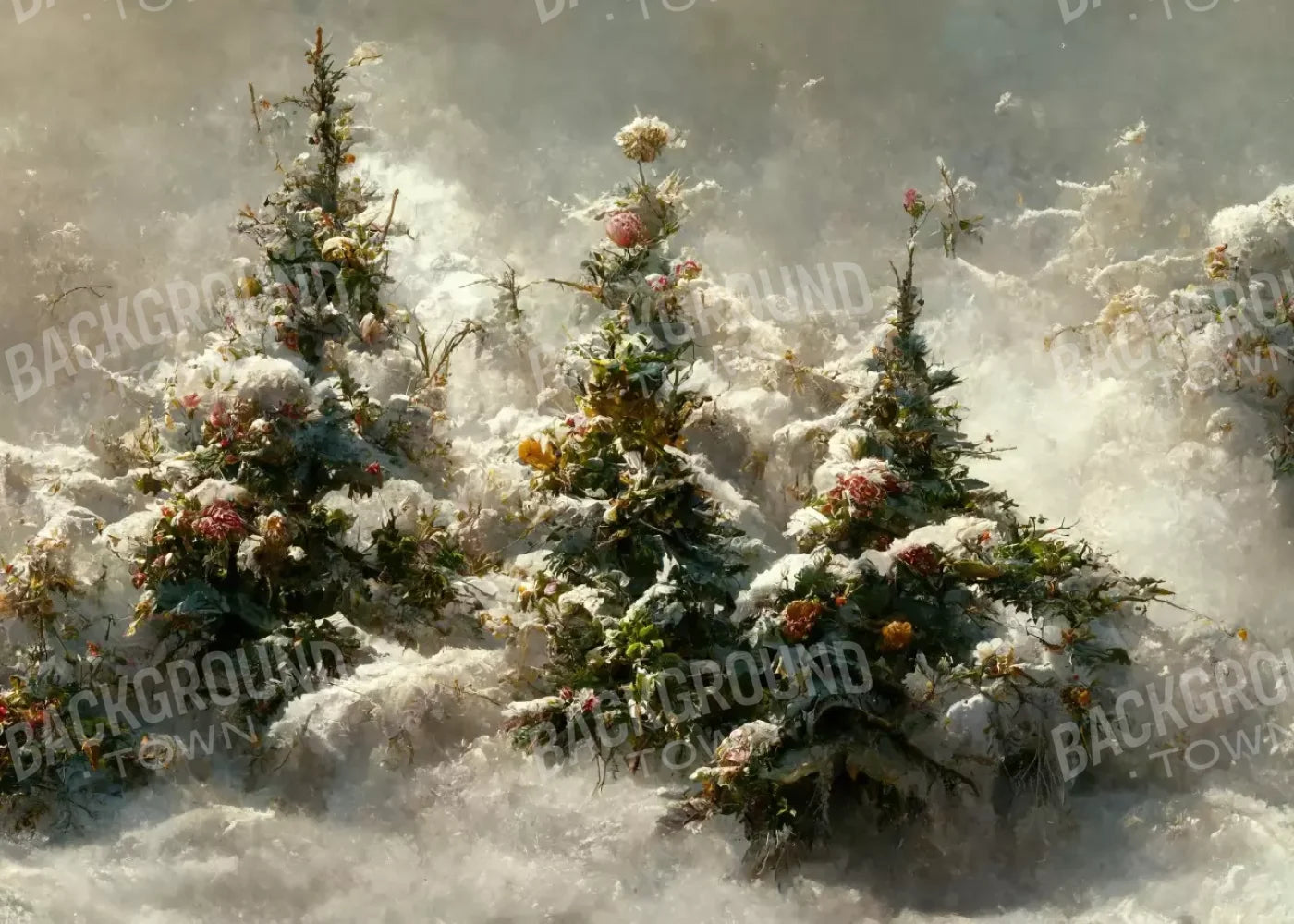 Snowy Floral Trees Ii 7’X5’ Ultracloth (84 X 60 Inch) Backdrop