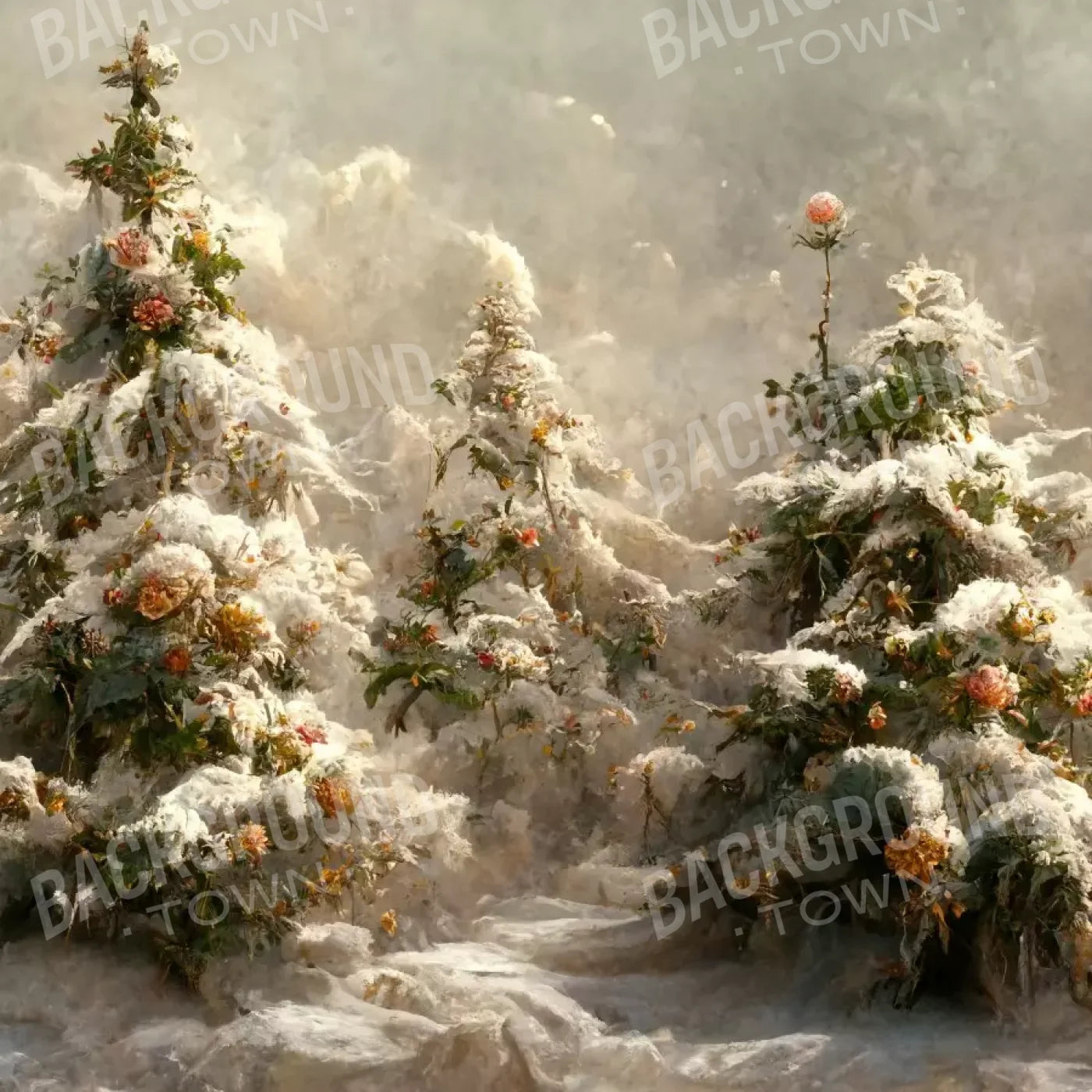 Snowy Floral Trees I 10’X10’ Ultracloth (120 X Inch) Backdrop