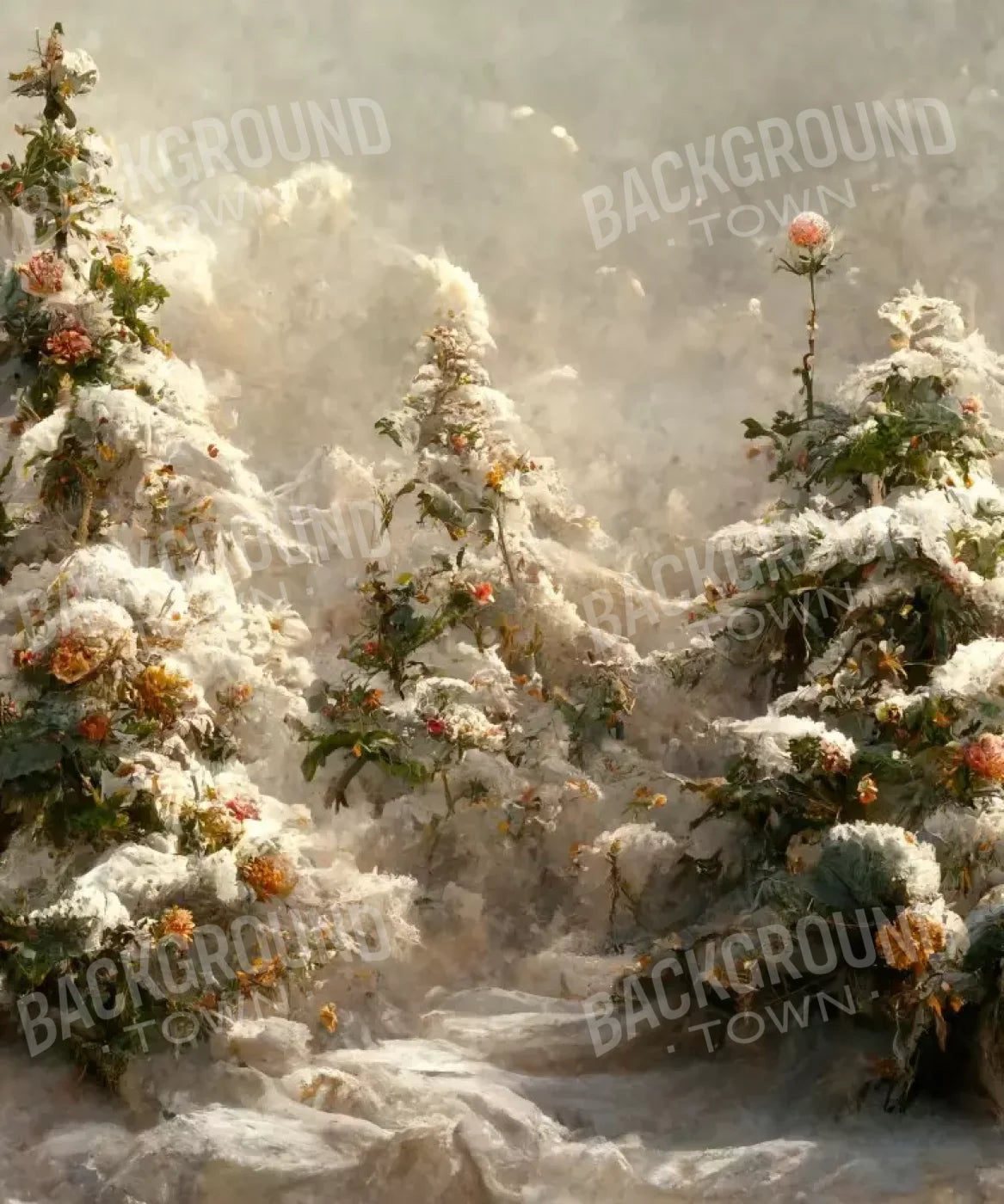 Snowy Floral Trees I 10’X12’ Ultracloth (120 X 144 Inch) Backdrop