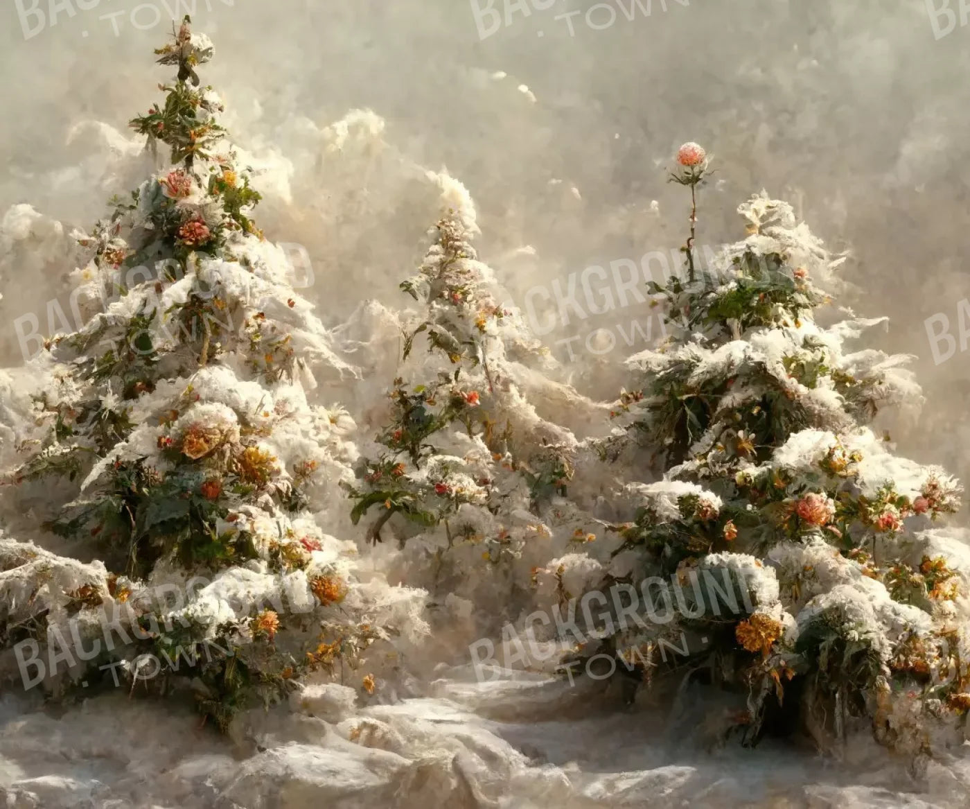 Snowy Floral Trees I 12’X10’ Ultracloth (144 X 120 Inch) Backdrop