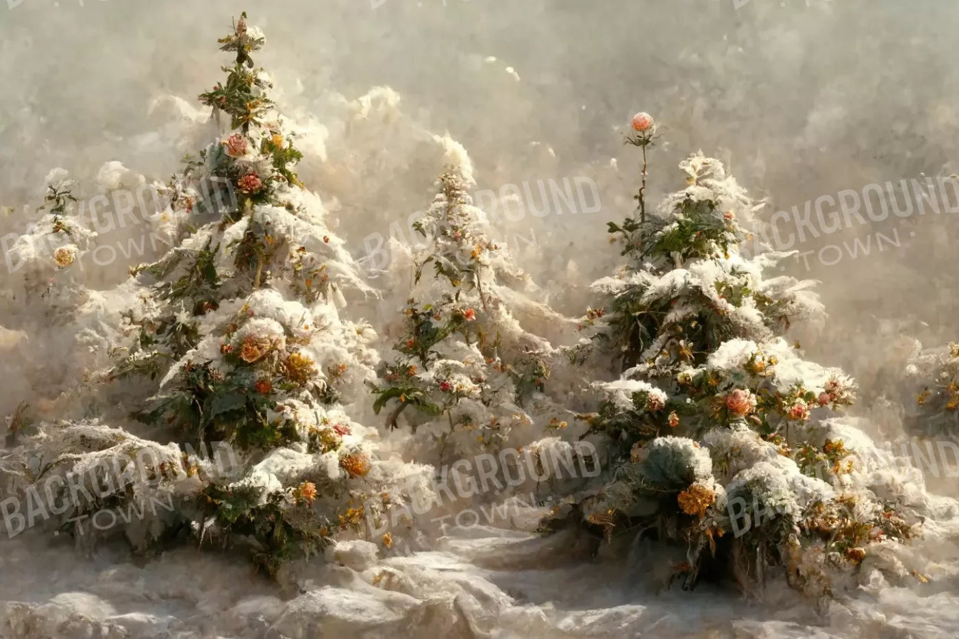 Snowy Floral Trees I 12’X8’ Ultracloth (144 X 96 Inch) Backdrop