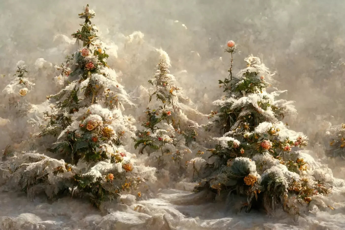 Snowy Floral Trees I 12’X8’ Ultracloth (144 X 96 Inch) Backdrop