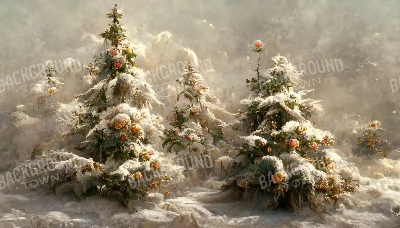 Snowy Floral Trees I 14’X8’ Ultracloth (168 X 96 Inch) Backdrop