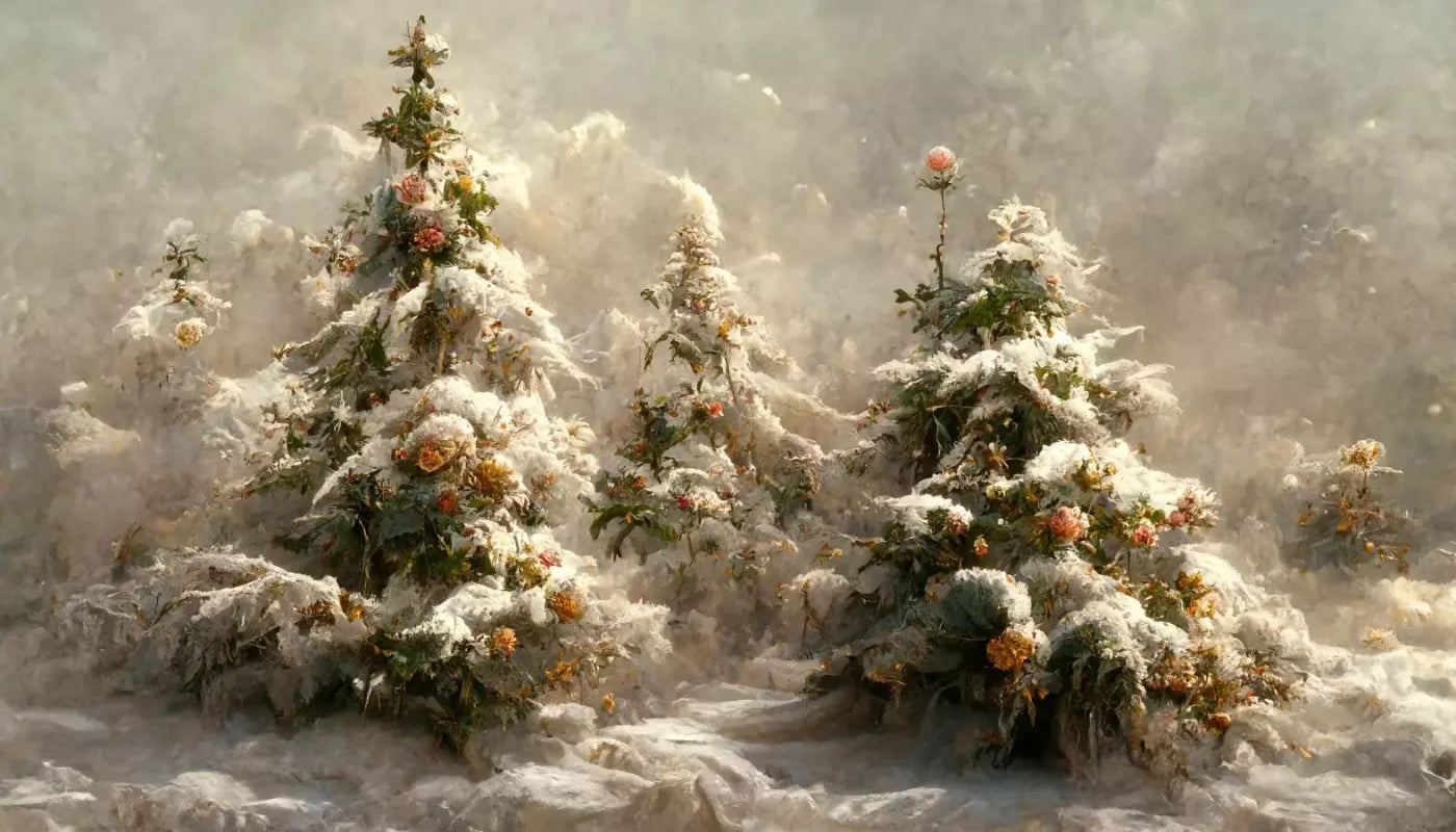 Snowy Floral Trees I 14’X8’ Ultracloth (168 X 96 Inch) Backdrop