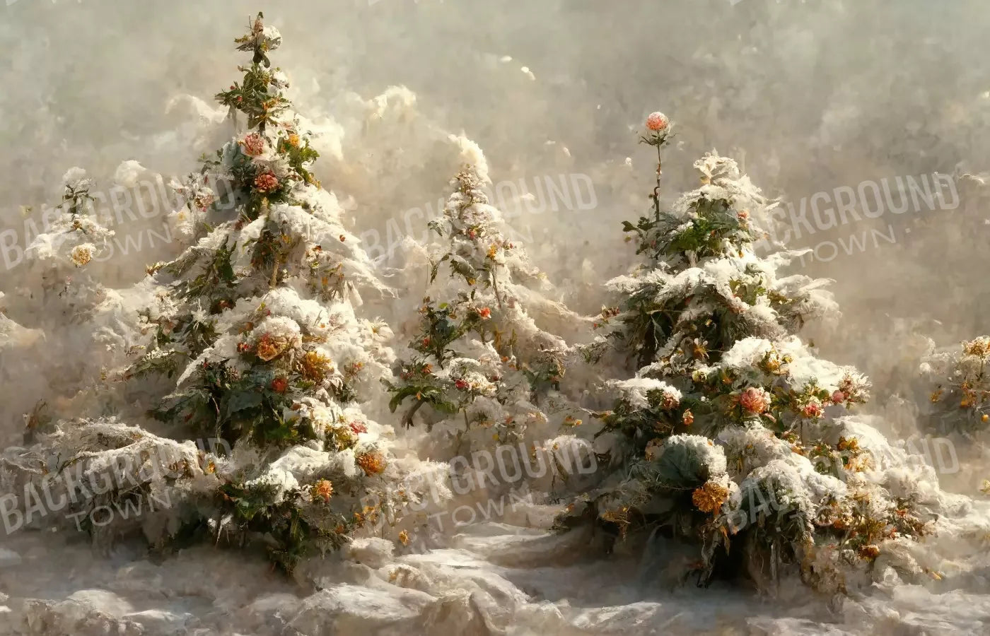 Snowy Floral Trees I 14’X9’ Ultracloth (168 X 108 Inch) Backdrop